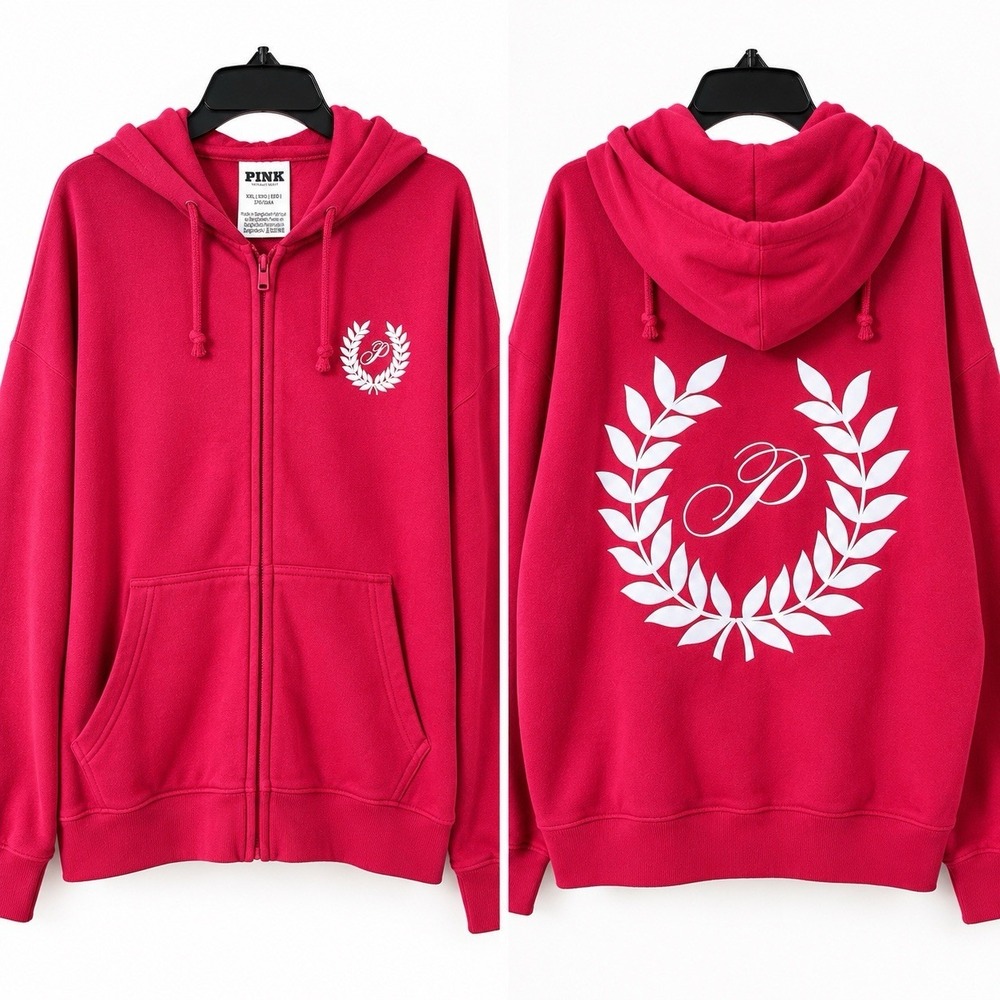 Victoria’s Secret PINK Womens XXL Full Zip Hoodie Raspberry Laurel Logo NWT